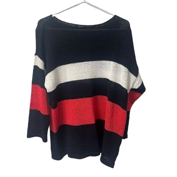 Chaps Pull Over Red White Blue Size XL Sweater 3/4 Sleeve Striped Nautical City - Picture 1 of 10